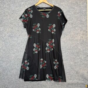 Desigual Estela Midi Dress Womens XL ? Floral Print Lightweight Lined Black Red